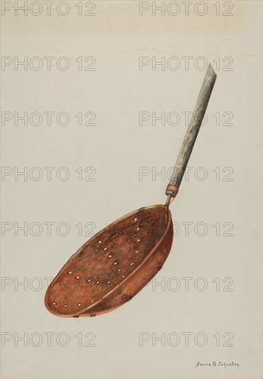 Copper Sugar Strainer, c. 1939. Creator: Annie B Johnston.