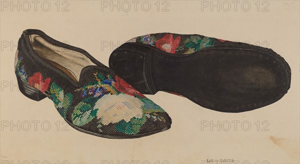 Needlepoint Slippers, c. 1940. Creator: LeRoy Griffith.