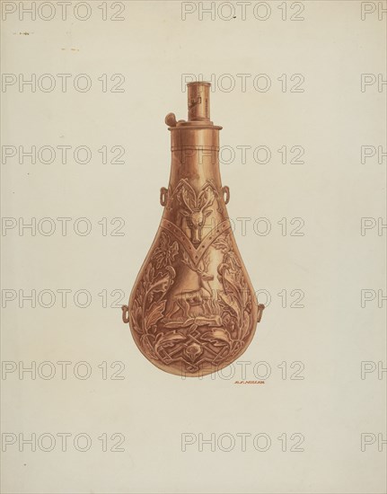 Powder Flask, c. 1940. Creator: Randolph F Miller.