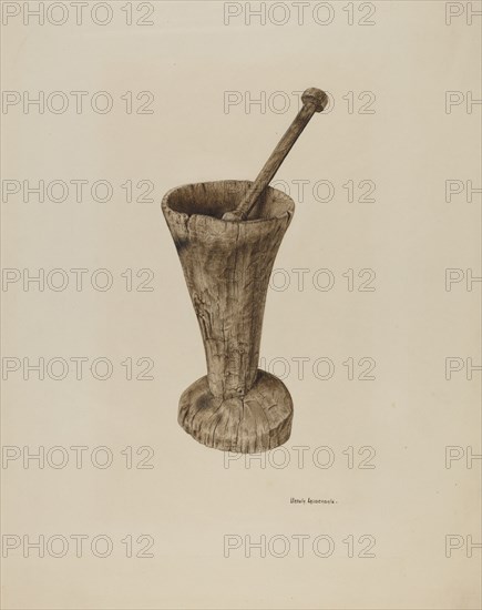 Mortar and Pestle, c. 1941. Creator: Ursula Lauderdale.