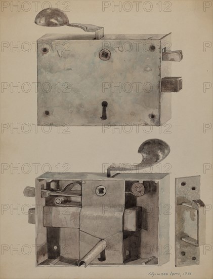 Wrought Iron Lock, 1936. Creator: J. Howard Iams.