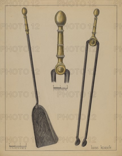 Fire Tongs and Shovel, 1935/1942. Creator: Hans Korsch.