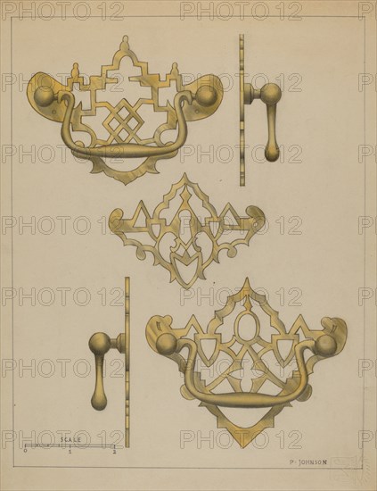 Drawer Pulls and Key Plate, c. 1936. Creator: Philip Johnson.