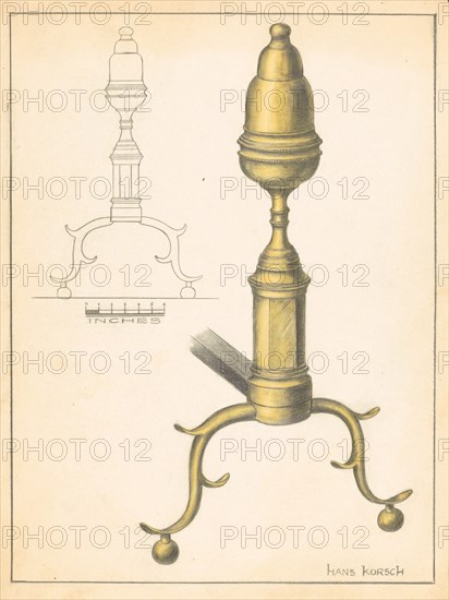 Andiron (one of pair), c. 1936. Creator: Hans Korsch.