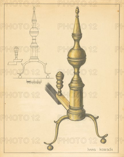 Andiron (one of pair), c. 1936. Creator: Hans Korsch.