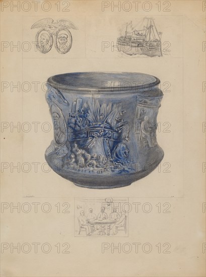 Bowl: "Sinking of the Maine", c. 1936. Creator: Edith Magnette.