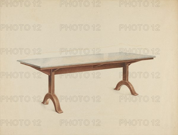 Shaker Dining Table with Marble Top, c. 1953. Creator: John W Kelleher.