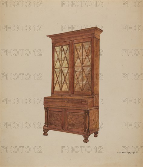 Bookcase and Writing Desk, c. 1936. Creator: Henry Meyers.