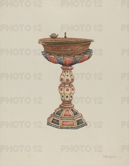 Baptismal Font and Stand, c. 1939. Creator: William Kieckhofel.