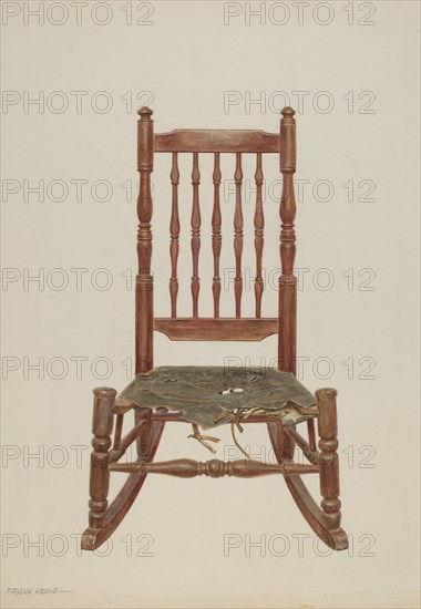 Rocking Chair with Rawhide Seat, c. 1938. Creator: Frank M Keane.