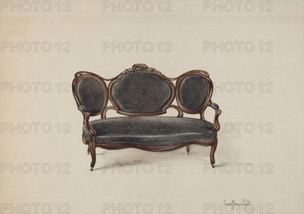 Settee, Walnut, c. 1937. Creator: Geoffrey Holt.