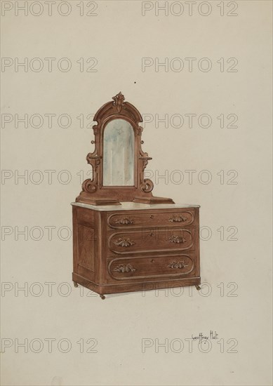 Dresser with Marble Top, c. 1937. Creator: Geoffrey Holt.