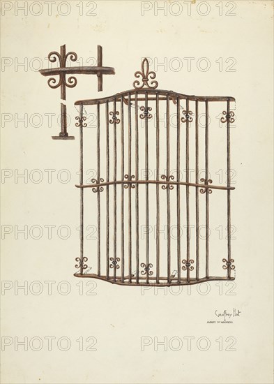 Iron Grille at Window: Restoration Drawing, 1936. Creators: Geoffrey Holt, Harry Mann Waddell.