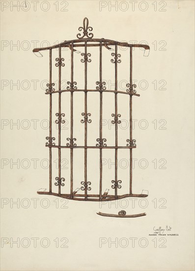 Iron Window Grille, 1936. Creators: Geoffrey Holt, Harry Mann Waddell.