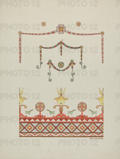 Wall Decorations (Drawing Made from a Restoration), 1936. Creator: Randolph F Miller.