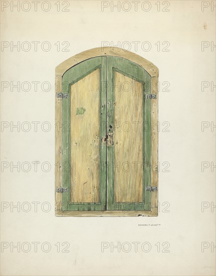 Painted Wooden Shutter, 1937. Creator: Edward Jewett.