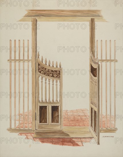 Ornamental Gate to Nave of Church, c. 1936. Creator: Randolph F Miller.