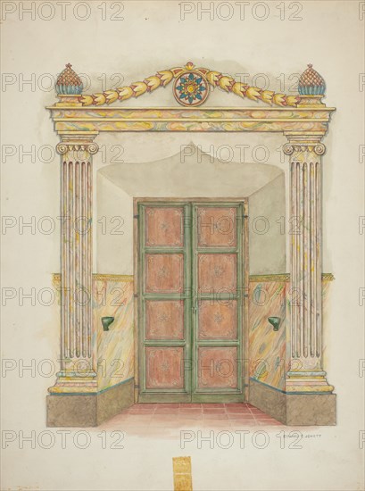 Doorway, Wall Painting and Doors, c. 1939. Creator: Edward Jewett.