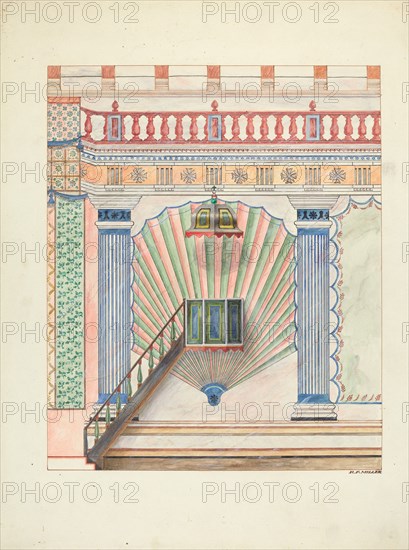 Pulpit and Wall Painting, 1937. Creator: Randolph F Miller.