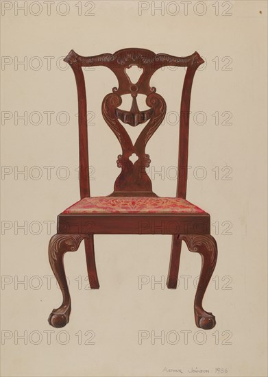 Chippendale Mahogany Side Chair, 1936. Creator: Arthur Johnson.