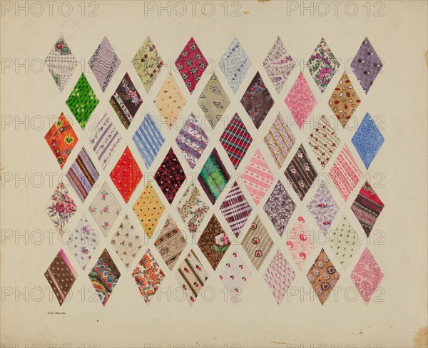 Patches of Diamond Patchwork Quilt, c. 1937. Creator: Edith Magnette.