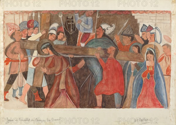Station of the Cross No. 5: "Jesus is Assisted in Carrying His Cross, c. 1936. Creator: William Herbert.