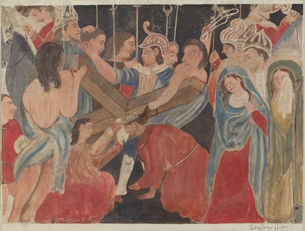 Station of the Cross No. 6: "Veronica RendersService to Jesus", c. 1936. Creator: Geoffrey Holt.