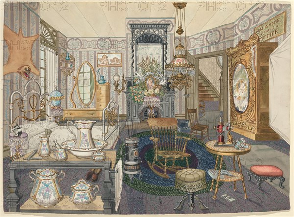 Room House Bed-Living Room, 1935/1942. Creator: Perkins Harnly.
