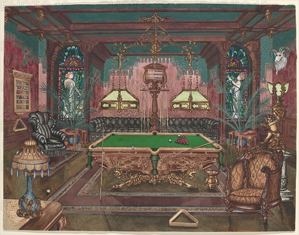 Pool Room, 1890, 1935/1942. Creator: Perkins Harnly.