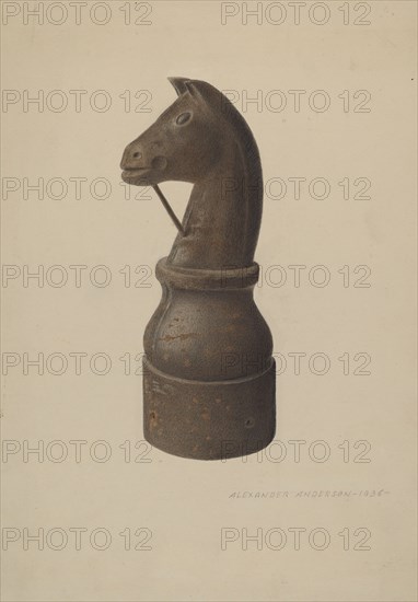 Horse Head Hitching Post, 1938. Creator: Alexander Anderson.