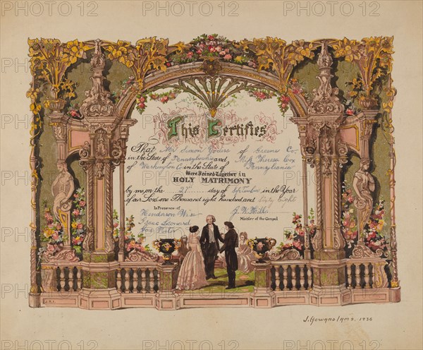 Marriage Certificate, 1936. Creator: J. Howard Iams.