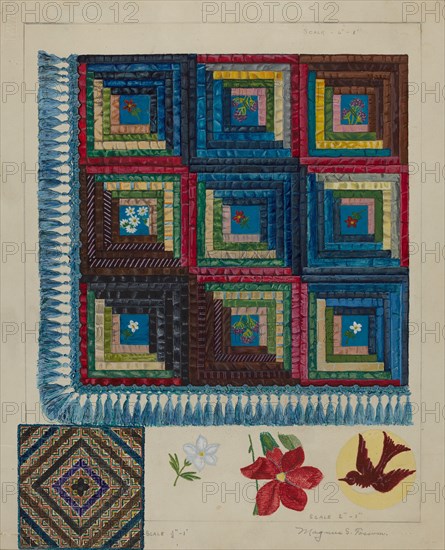 Quilt - Log Cabin Pattern, c. 1936. Creator: Magnus S. Fossum.