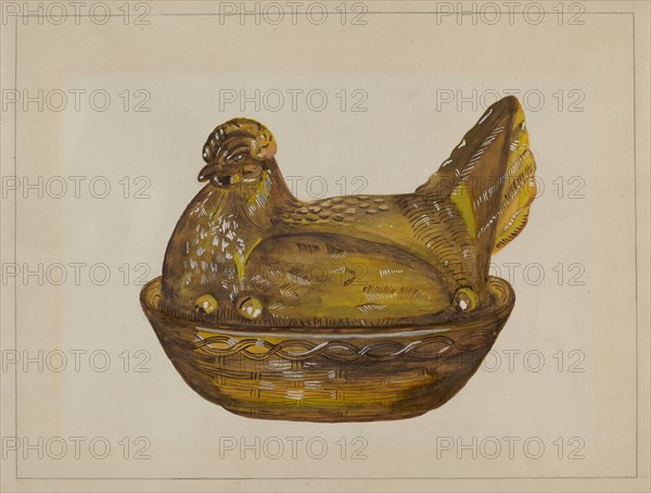 Hen on Dish, c. 1936. Creator: Katherine Hastings.