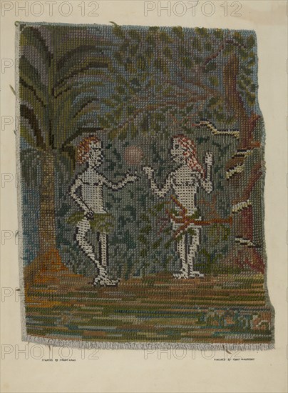 Adam & Eve Embroidered Picture, c. 1941. Creator: Frank Gray.