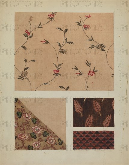 Materials from Patchwork Bedspread, c. 1936. Creator: Frances Lichten.