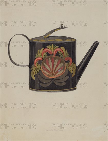 Toleware Tin Coffee Pot, c. 1938. Creator: Jacob Gielens.