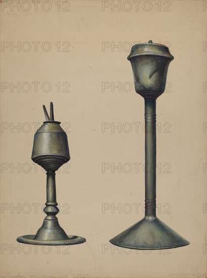 Two Oil Lamps, c. 1938. Creator: Walter Hochstrasser.