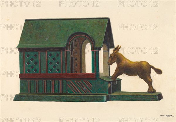 Toy Bank: Mule and Manger, c. 1942. Creator: DJ Grant.