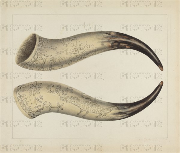 Powder Horn, c. 1938. Creator: Annie B Johnston.