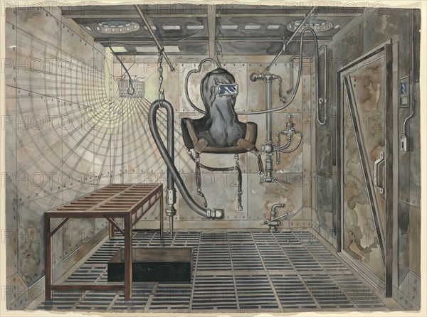 Interior Sand Blasting Chamber, 1935, c. 1947. Creator: Perkins Harnly.