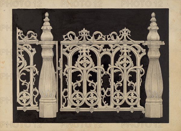 Iron Railing and Gate, c. 1936. Creator: James M. Lawson.