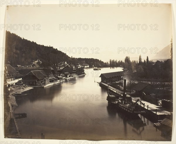 Steamer in Lake Thun, Switzerland, c. 1860. Creator: Adolphe Braun.