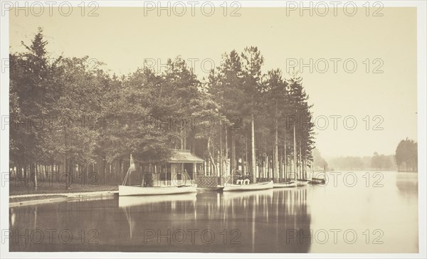 Untitled, c. 1850. [Boat on a lake in the Bois de Boulogne, a park in Paris].  Creator: Charles Marville.