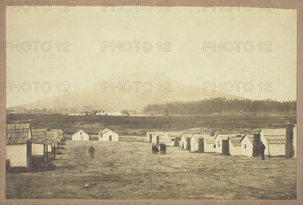 Untitled (Army camp, perhaps from the Battle of Lookout Mountain, Chattanooga, Tennessee), c. 1863. Creator: Charles Peck.
