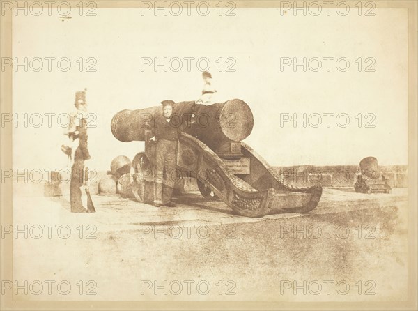 The cannon 'Mons Meg' at Edinburgh Castle, and a private in the 2nd battalion of Royal Scots..., 184 Creators: David Octavius Hill, Robert Adamson, Hill & Adamson.