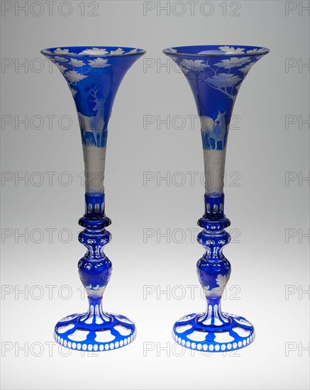 Two Vases, Bohemia, Mid 19th century. Creator: Bohemia Glass.