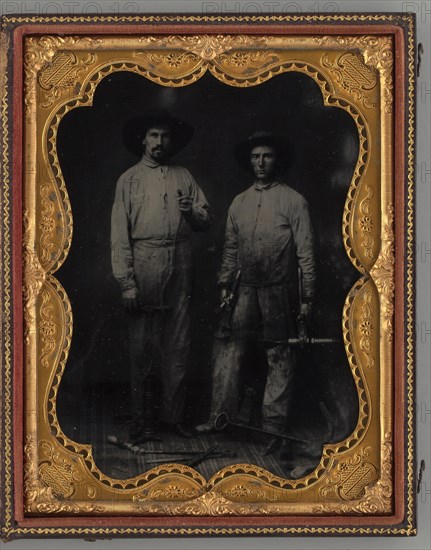 Untitled (Portrait of Standing Two Men Holding Tools), 1875. Creator: Jesse Harrison Whitehurst.