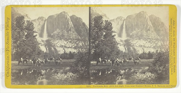 Yo-Semite Fall, (2634 feet high) from near Sentinel House, P. T. Barnum and Party, 1870. Creator: John P. Soule.