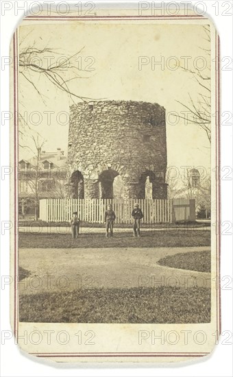 Untitled (stone turret with boys), 1850-1880s.  Creator: Joshua Appleby Williams.