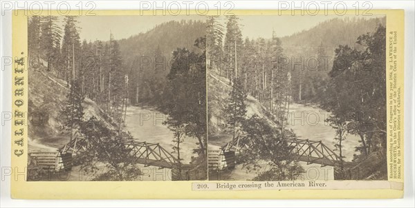 Bridge Crossing the American River, California, 1864. Creator: Lawrence & Houseworth.